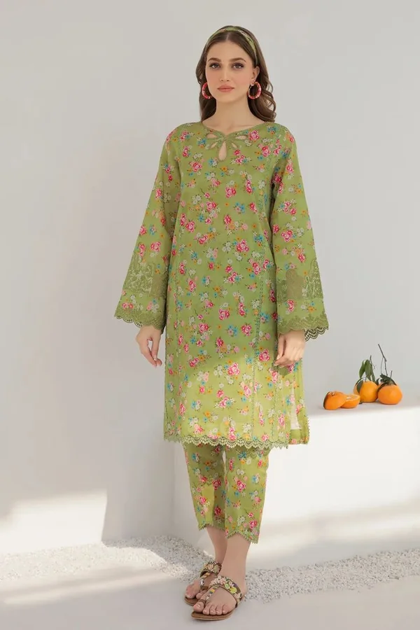 Floral Green Lawn Suit